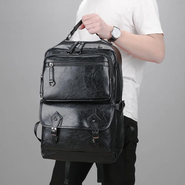 

backpack men pu leather youth travel rucksack school book bag male lapbusiness bagpack shoulder bags