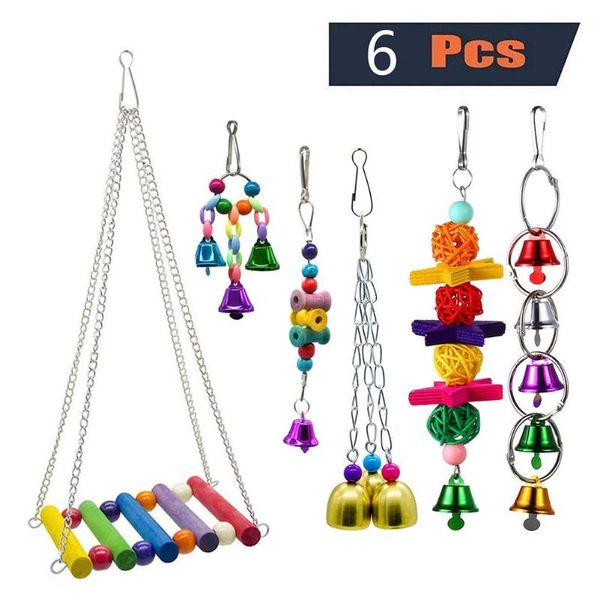 

other bird supplies 6pcs/set parrot toy hanging bell pet cage hammock swing small macaw love finch