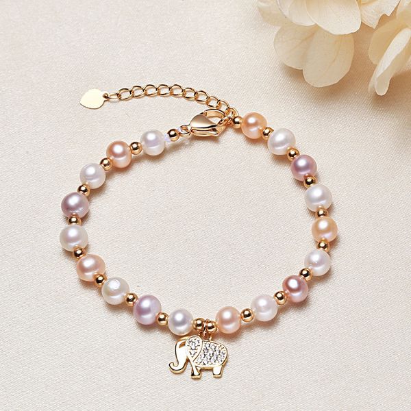 

beautiful ladies elephant charm colorful fresh water pearl bracelet korean style jewelry, Golden;silver