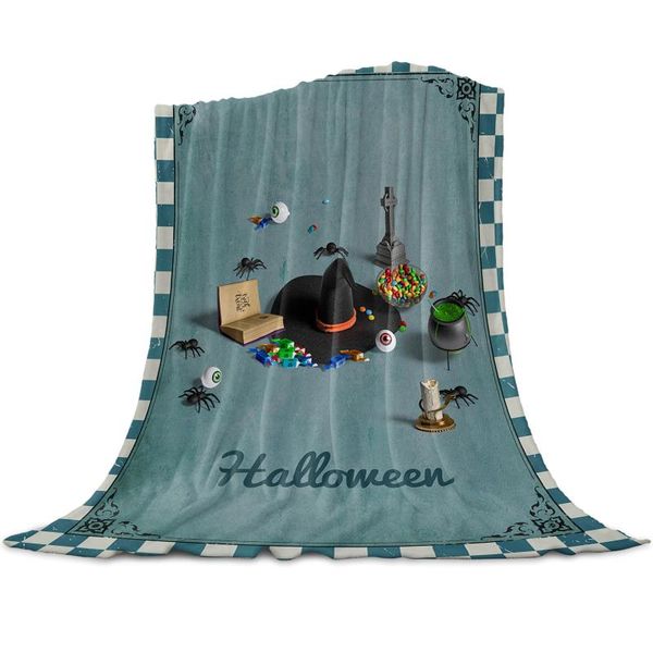 

blankets halloween witch hat candy printed flannel for sofa beds bedding room soft fleece blanket bedspread home textile decor