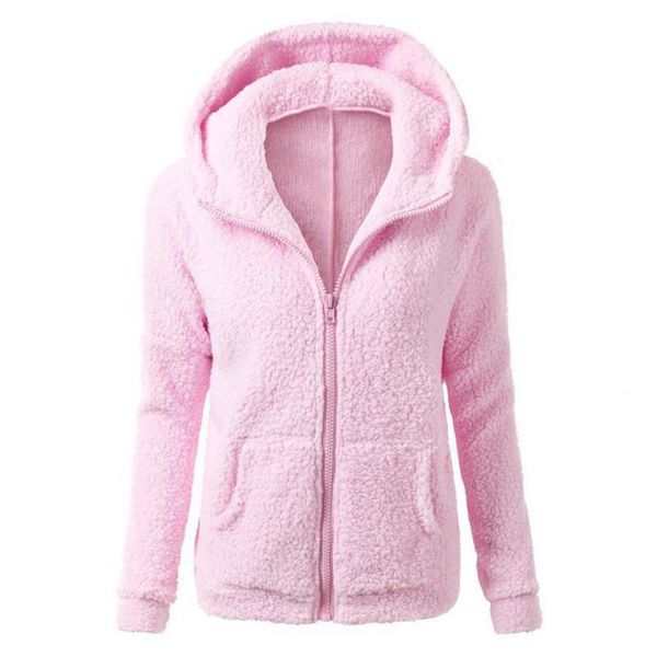 

women's wool & blends winter autumn warm jacket 2021 hooded plush casual girls zipper sweatshirt for female ladies coat streetwear, Black