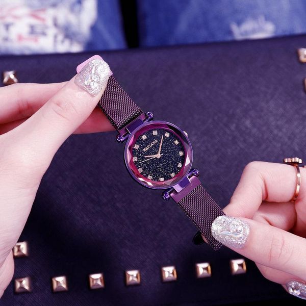 

wristwatches trend starry luminous simple quartz watch ladies authentic fashion atmospheric rhinestone scale magnet buckle women, Slivery;brown