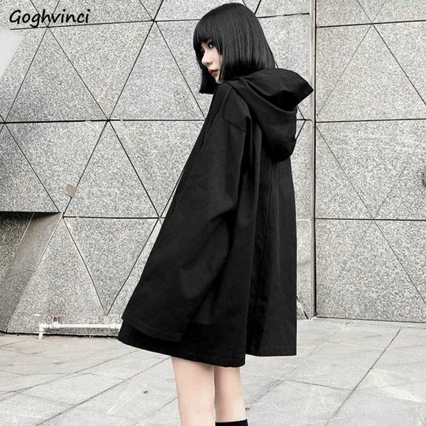 

women's coats trench coat women hooded leisure loose oversize teens solid chic students harajuku bf trendy korean style daily outwear u, Tan;black