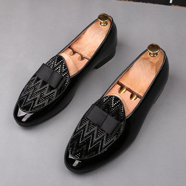 

designer wedding shoes for men black bow with rhinestone flat man party dress formal prom business