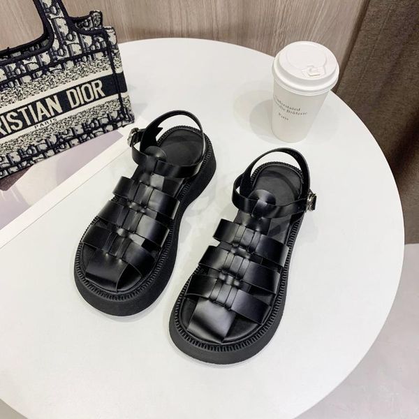 

sandals summer solid color baotou platform women's shoes casual all-match roman x845, Black