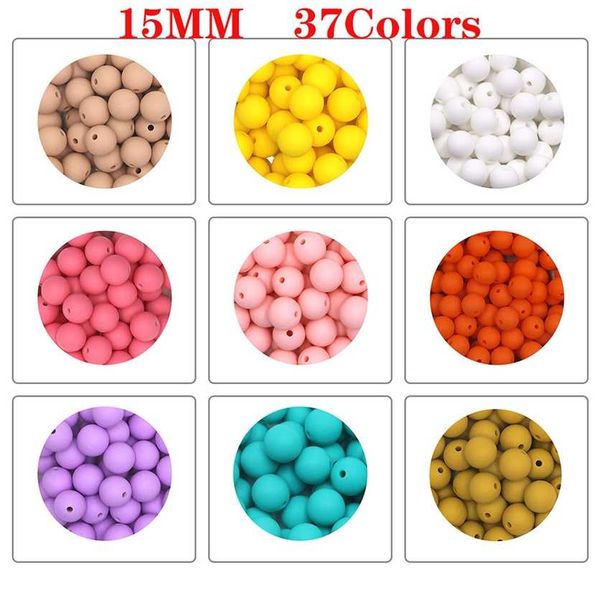 

kovict 100/200/500pcs 15mm silicone beads safe teether round baby teething diy chewable colorful for infant 220209