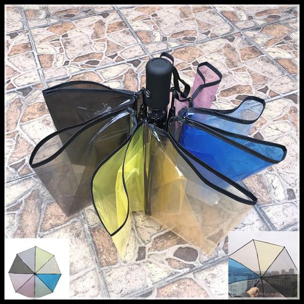

umbrellas rainbow transparent umbrella female folding automatic small fresh forest personality couple student creative manual