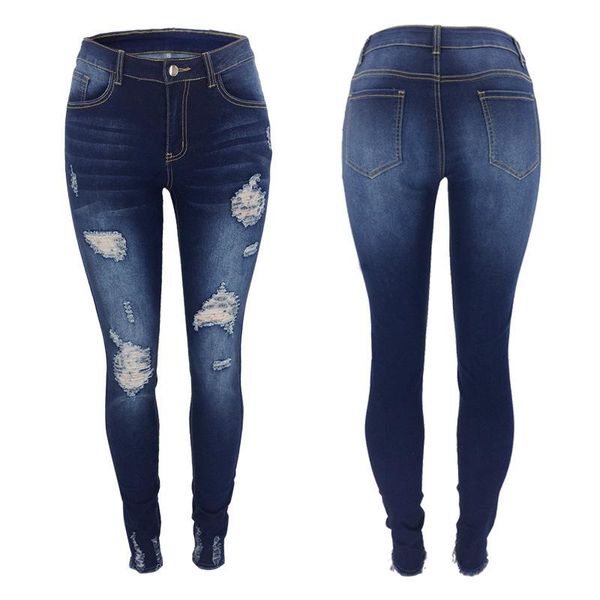 

women's jeans pierced slim pants beggar, Blue