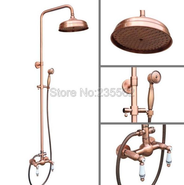 

red copper bathroom rain shower faucet set ceramic flower handles mixer tap wall mounted lrg551 sets