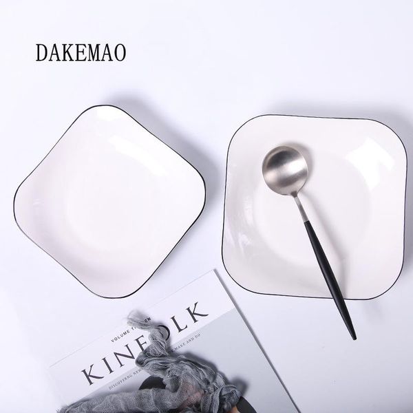 

dishes & plates square hand painted black line ceramic dish salad fruit tableware ceramica