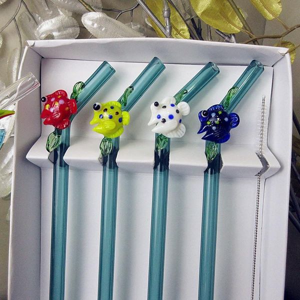 

drinking straws high boron silicon heat resistant colored glass straw bar restaurant fish accessories decorative bending