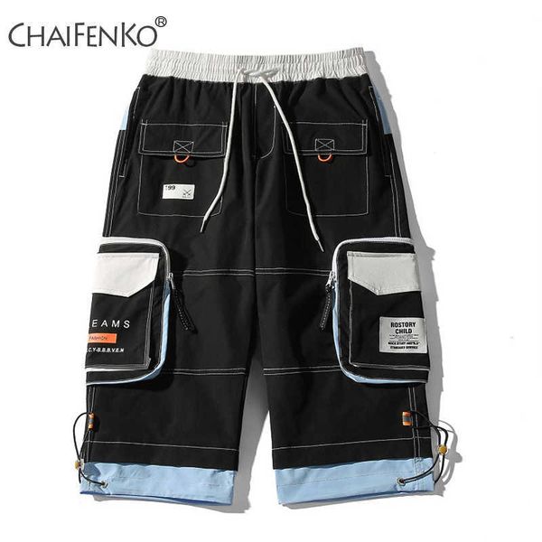 

chaifenko summer fashion men shorts motion casual pocket tooling hip hop streetwear harajuku mens 210714, White;black