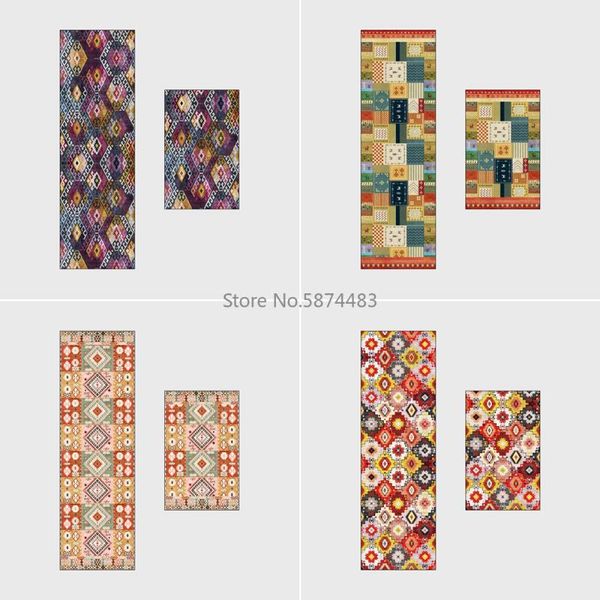 

colorful ethnic style geometric color block stitching kitchen mat combination entry bedroom non-slip bedside blanket carpets