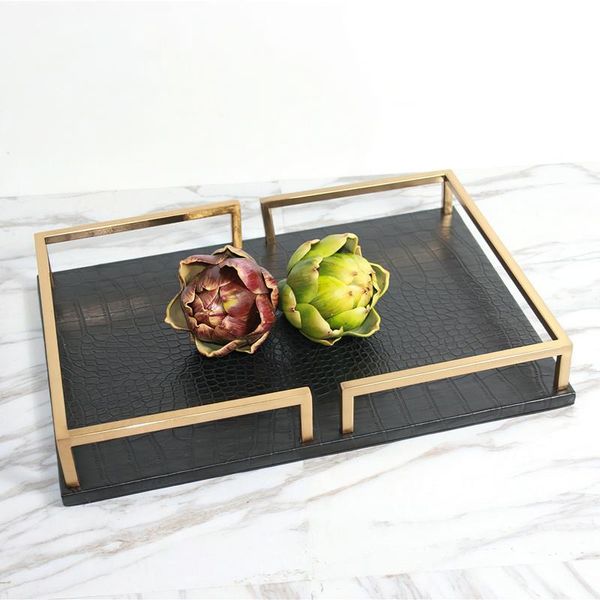 

kitchen storage & organization european black leather metal rectangular tray with handle home decoration supplies modern