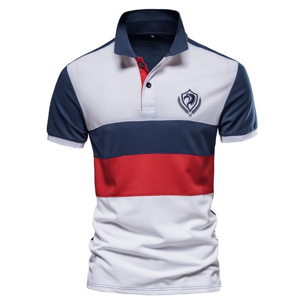 

mix and match blue and red striped casual business mens polo shirt comfortable and breathable daily travel work social, White;black