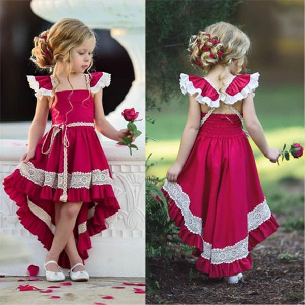 

baby girl princess summer toddler dress infant girls sleeveless lace kids birthday party clothes, Red;yellow