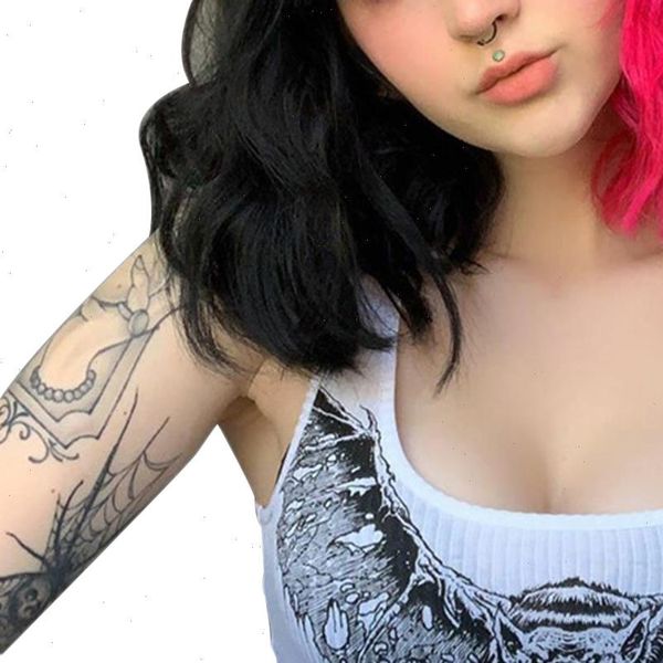 

womens cami tank women gothic punk style print fit club ladies casual crop streetwear clubwear tee shirt, White