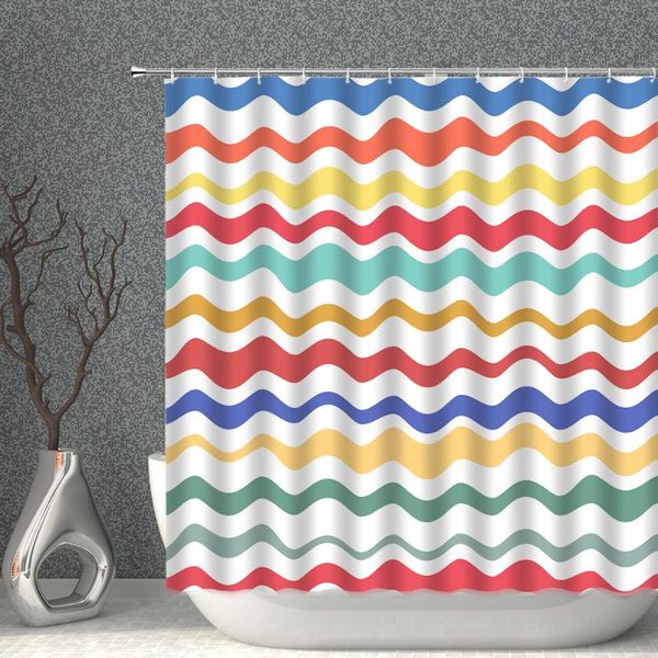 

shower curtains geometric curtain white blue color wave stripes solid irregular nordic style fashion waterproof bathroom with hooks