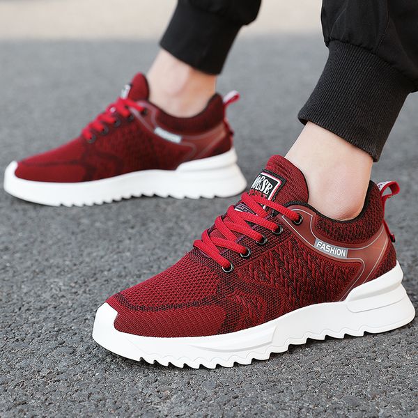 

6 cm elevator men sneakers daily summer height increase mens casual shoes platform red khaki breathable mesh men footwear
