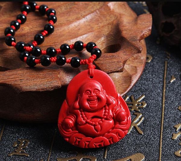 

natural strands cinnabar maitreya buddha pendant necklace this animal year, Black