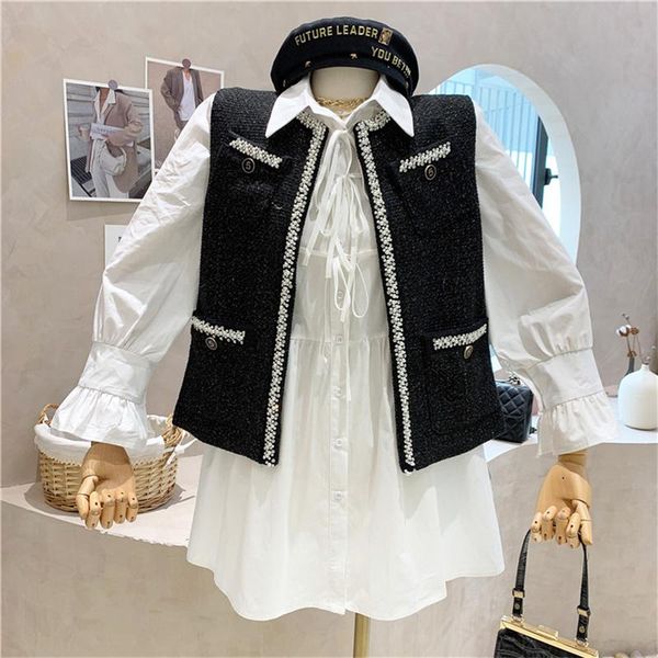 

women's vests niche design clothing 2021 autumn temperament vest jacket waistcoat loose coat top, Black;white