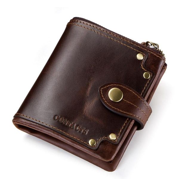 

wallets men's wallet layer cowhide leather short fashion rivet european and american style clutch bag, Red;black