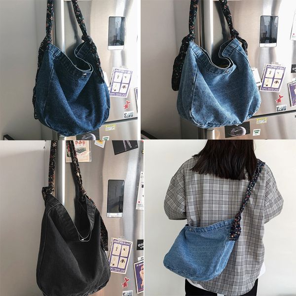 

50pcs messenger bags women denim canvas silk scarf shoulder bag mix color
