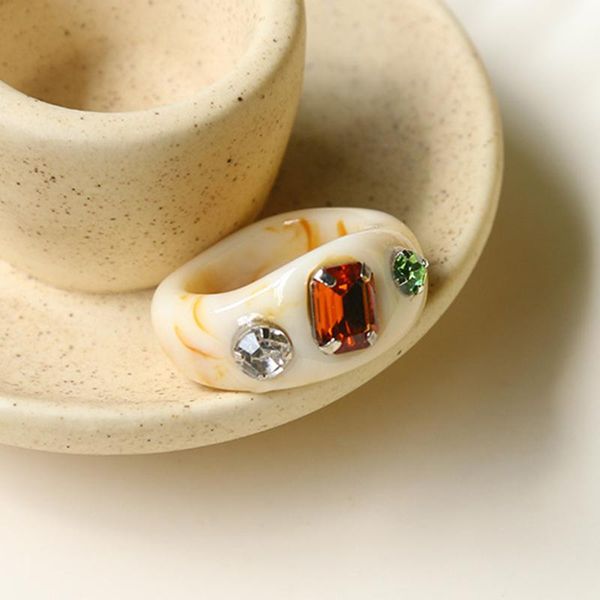 

cluster rings colorful clear acrylic rhinestone resin ring geometry simple for women girls jewelry party gifts 2021, Golden;silver