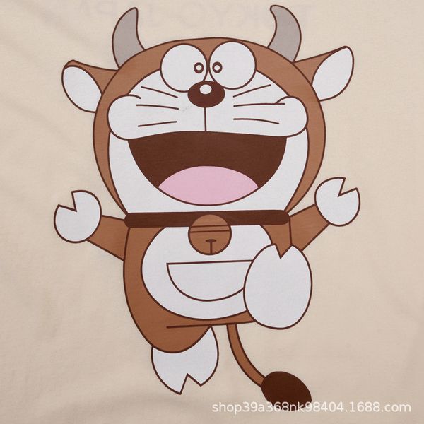 

2021 new gjiachao brand doraemon dingdang horn machine cat cotton loose short sleeve round neck cartoon t-shirt female7hkv, White