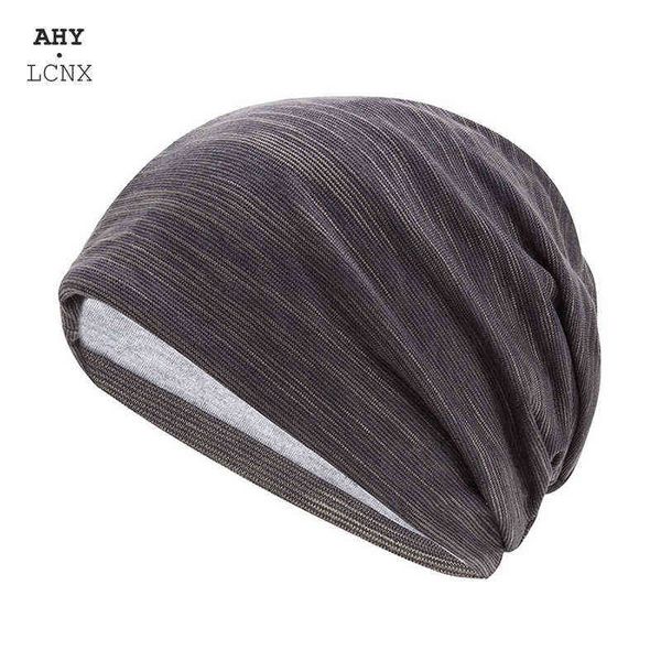 

cotton winter autumn turban hat men women beanie bonnet sleep cap soft women's beanies hats breathable headgear stretch hat y21111, Blue;gray