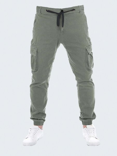 

men solid drawstring waist pants x2kx#, Black