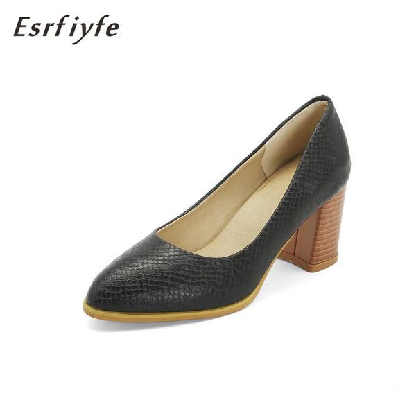 

dress shoes esrfiyfe 2021 women pumps snakeskin grain round toe high heels party outdoor club footwear large size 34-48, Black