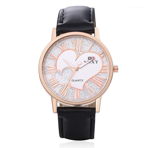 

women's watch soxy fashion brand quartz leather strap love pattern simple dress skirt gift relogio feminino wristwatches, Slivery;brown
