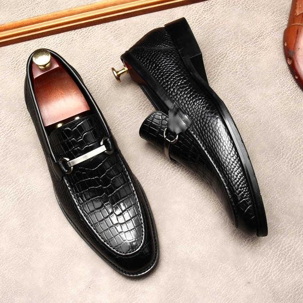 

dress shoes black mens formal genuine leather wedding business office shoe metal decorative men slip-on oxfords