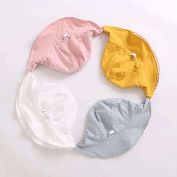 

sun hat children's double face basin lattice sun pure cotton fisherman's hat, Blue;gray