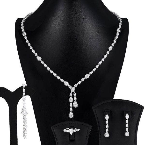 

earrings & necklace godki elegant design 4pcs african jewelry set for women party gift dubai cubic zircon nigeria wedding sets, Silver