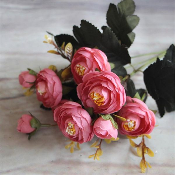 

decorative flowers & wreaths 1*artificial small camellia bouquet home floral wedding garden decor