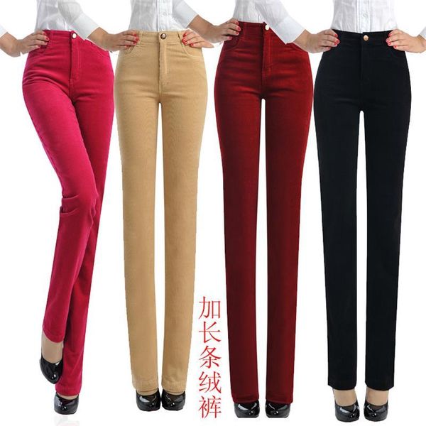 

women's pants & capris spring and autumn fashion high waist elastic corduroy large code casual fine cashmere warm middle - aged trouser, Black;white