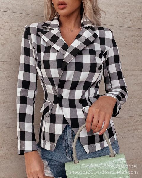 

women's suits & blazers 2021 black plaid suit top, White;black
