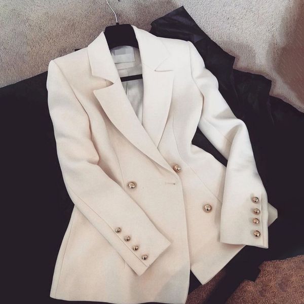 

f0724 women office lady solid color blazer notched long sleeve loose fit jacket fashion spring autumn coats 210510, White;black