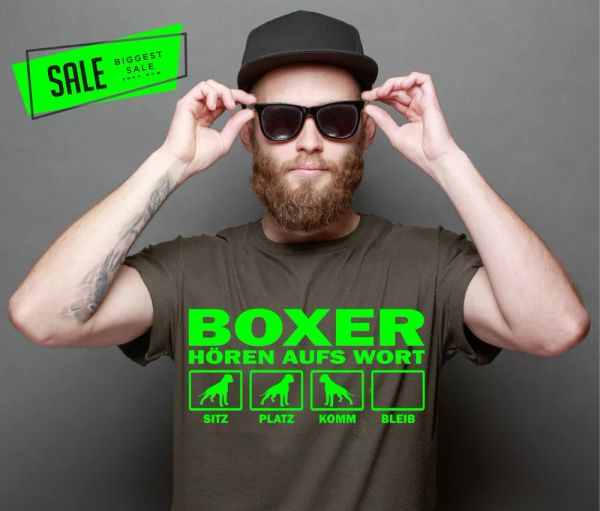 

sale deustcher boxer hear word dog motif dog shirt t-shirt neon xxl, White;black