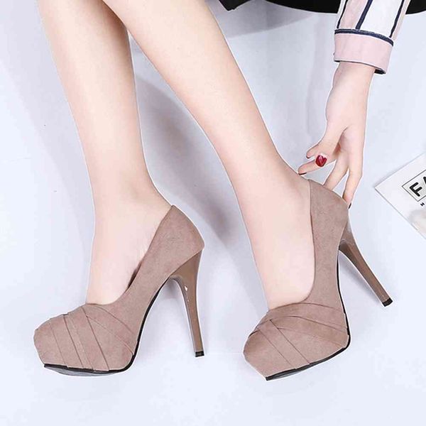 

sandals ladies shallow flock stiletto party trendy shoes round toe platform slip on women high heels pumps, Black