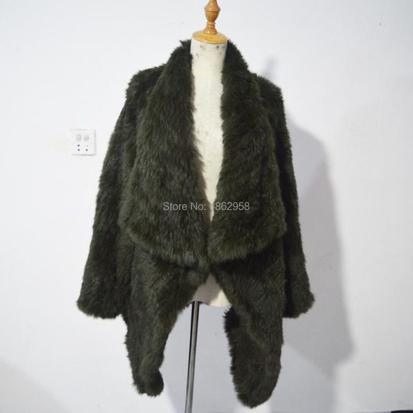 

women's fur & faux sj018 australia very thick knit big collar army green jacket, Black