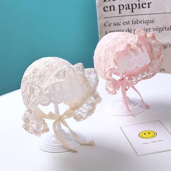 

cute lace born baby hat pography props flower summer accessories girl sun breathable cotton infant bonnet caps & hats, Yellow