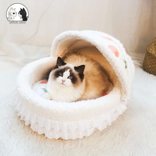 

cat beds & furniture bed princess sweet lace fruit print pet house soft plush kennel puppy cushion small cats dogs nest mat supplies