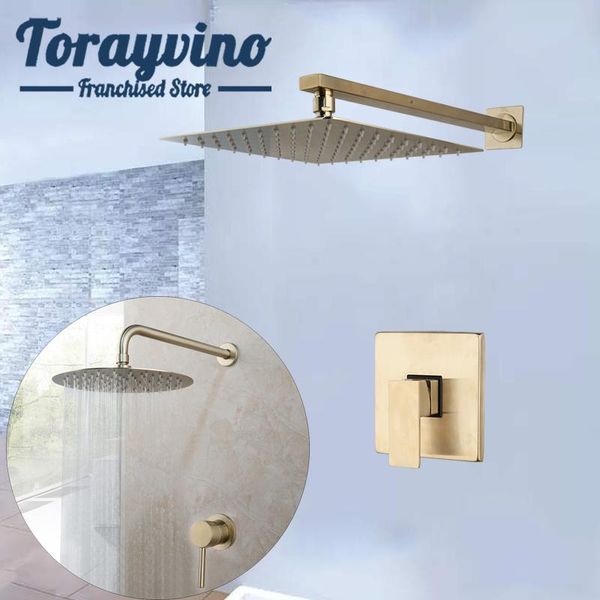 

bathroom shower faucet brushed gold with control valve set wall mounted chuveiro shingle faucets mixer head sets