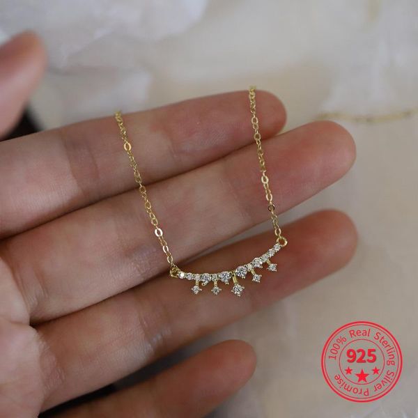 

chains 925 sterling silver 14k gold pavÃ© crystal crown pendant smile clavicle chain necklace light luxury wedding jewelry accessories