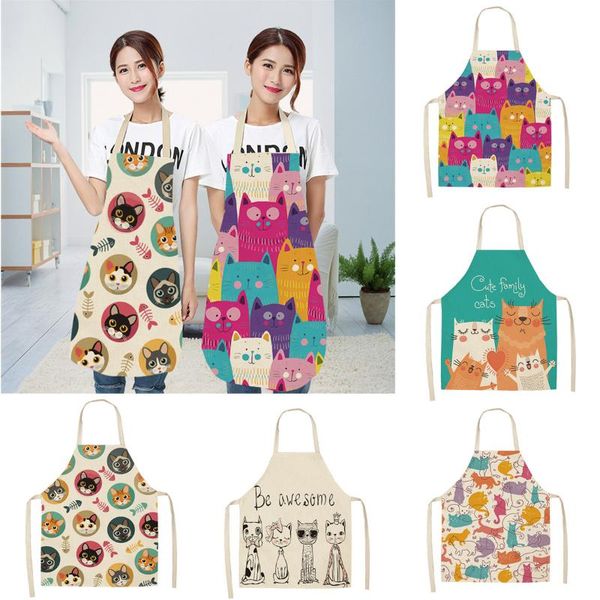 

aprons 1pc cotton linen kitchen apron cute cat animal printed washable sleeveless