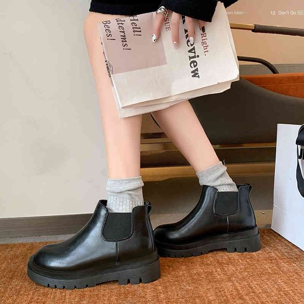 

boots solid leather ankle boots chelsea thick women's black female winter autumn fashion larger it9a