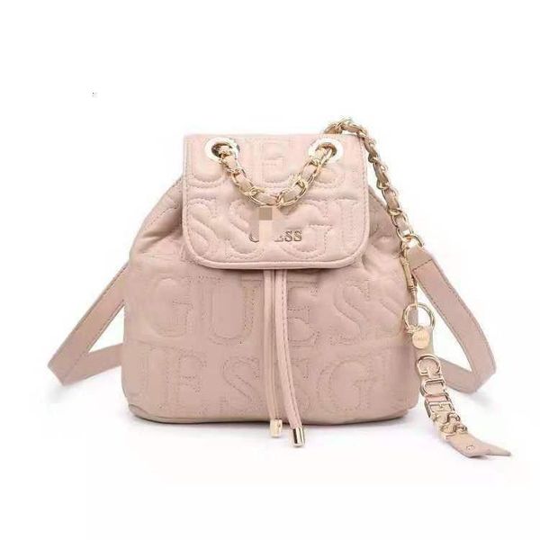 

2021 new gues & sbag embroidered thread letter pendant double shoulder band mouth drawstring chain large capacity bag